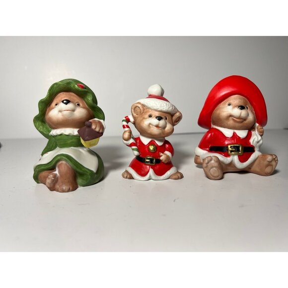 Vintage 1984 Homco Christmas Bear Family #5600 Porcelain Figurines 3 1/2" - Picture 1 of 9